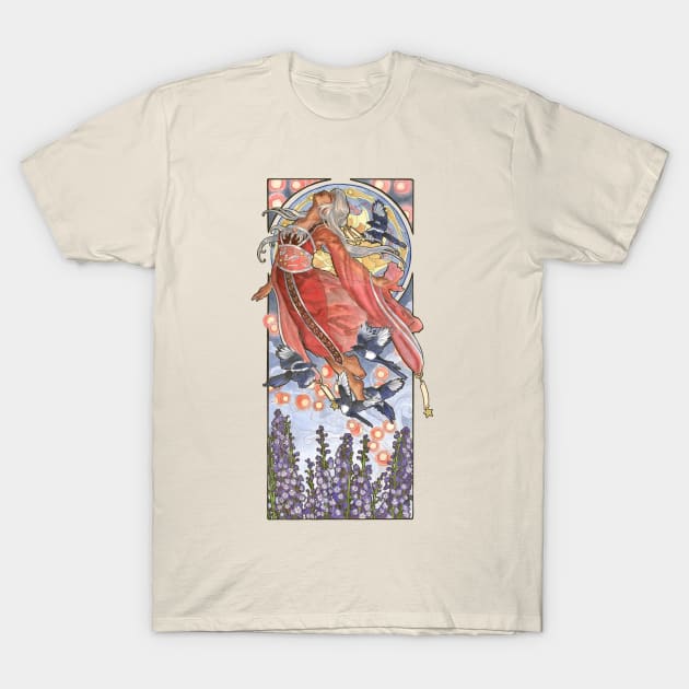 Lady of July Star Festival with Magpies and Lanterns Mucha Inspired Birthstone Series     Edit T-Shirt by angelasasser